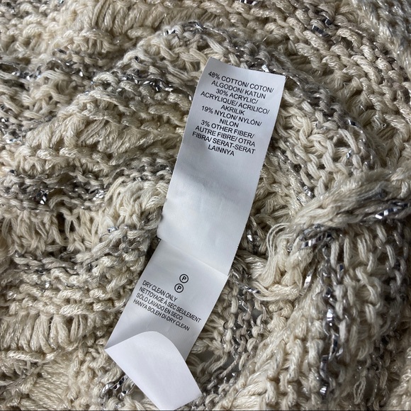 Lucky Brand Womens Sweater Tan Metallic Open Heavy Knit Top Tan 3/4 Sleeve S/S - Picture 9 of 11